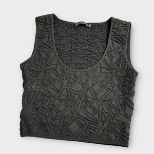 RVN Cropped Tank Top Women's XS Black Textured Scoop Neck‎ Wide Strap